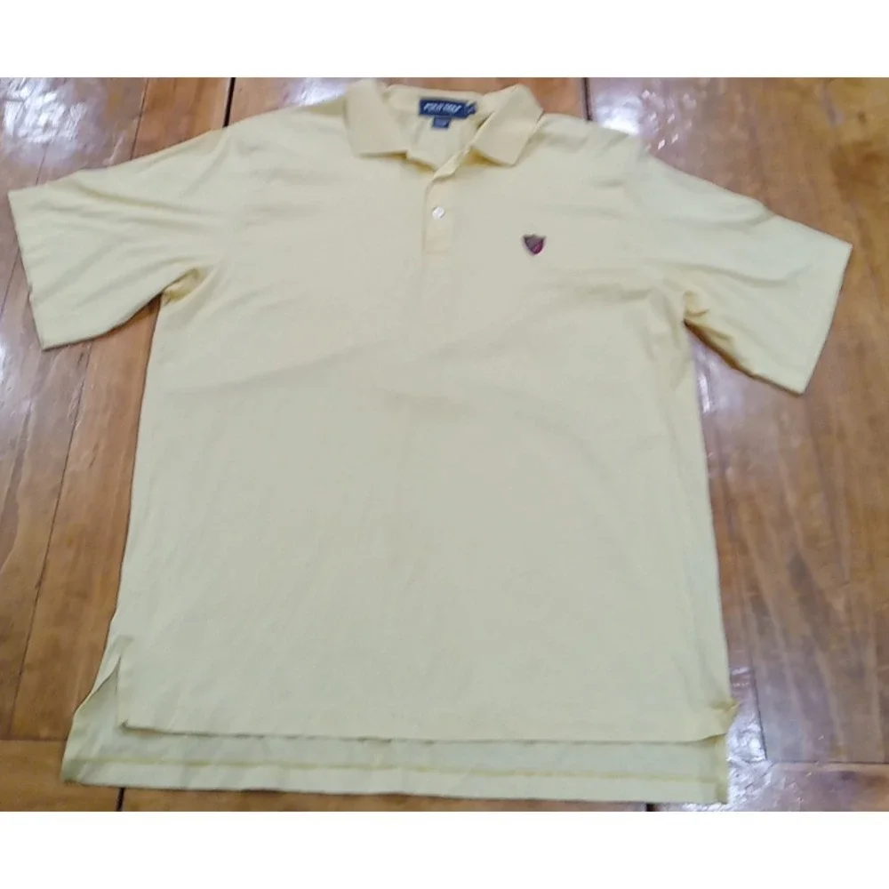 Polo Golf Ralph Lauren Mens XL Short Sleeve Golf Polo Shirt Yellow Pima 100% cot